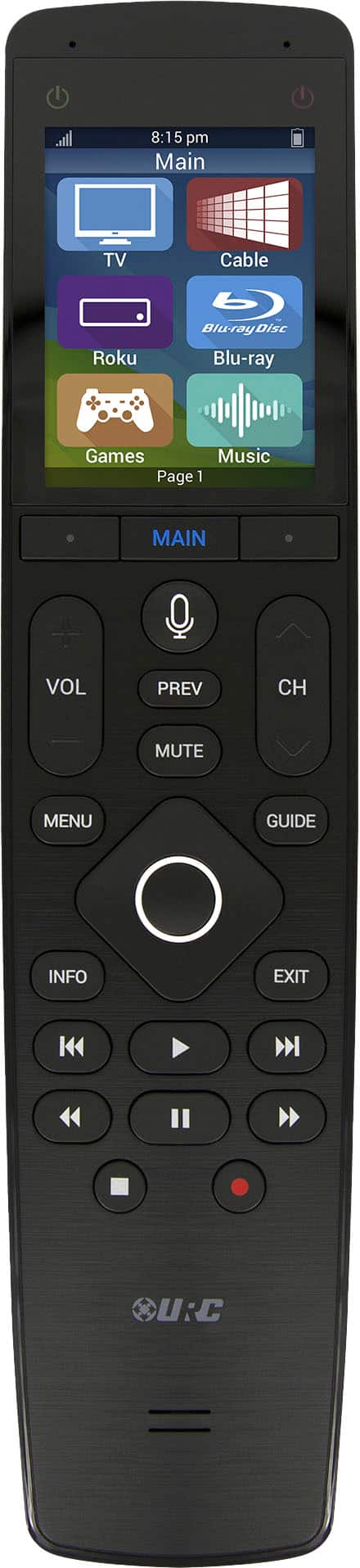 Front. Universal Remote Control - Touch Screen Wand Remote with Microphone - Black.