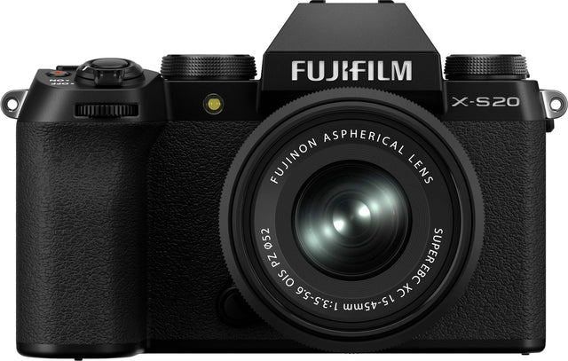 Front. Fujifilm - X-S20 Mirrorless Camera with  XC15-45mm Lens Bundle - Black.