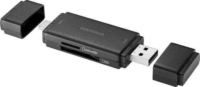 Front. Insignia™ - USB-C/USB 3.0 to SD and microSD Memory Card Reader - Black.