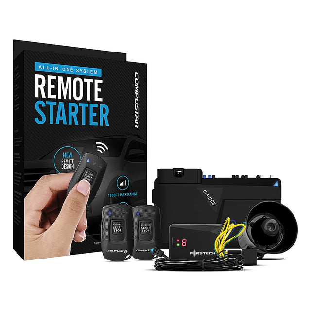 Front. Compustar - 1-Way remote start kit with security - Installation Included - Black.
