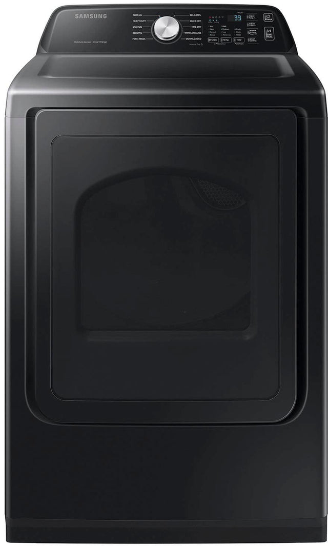 Front. Samsung - 7.4 Cu. Ft. Smart Electric Dryer with Sensor Dry - Black.