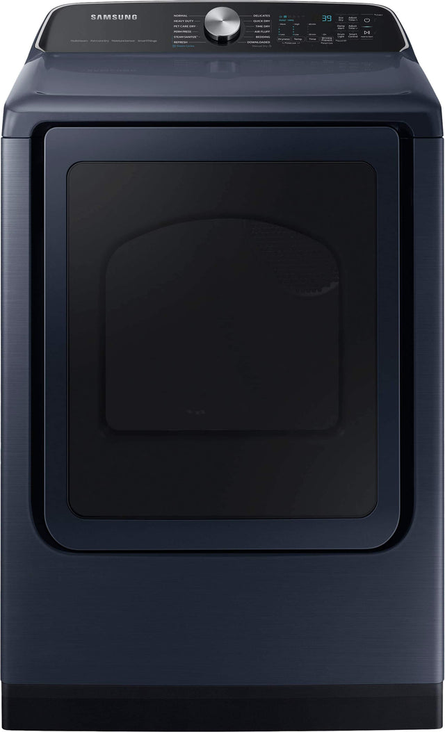 Front. Samsung - 7.4 Cu. Ft. Smart Gas Dryer with Steam and Pet Care Dry - Brushed Navy.