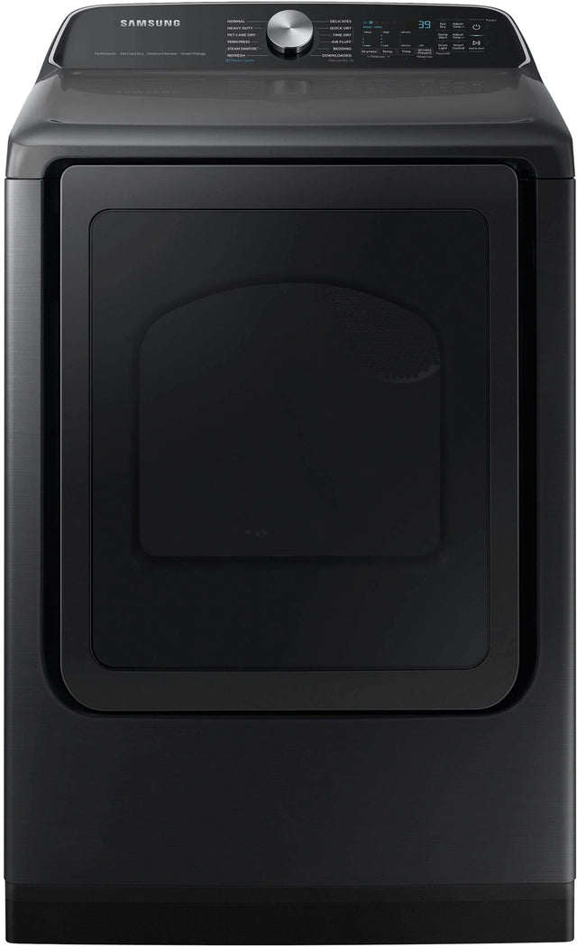 Front. Samsung - 7.4 Cu. Ft. Smart Electric Dryer with Steam Sanitize+ - Black.