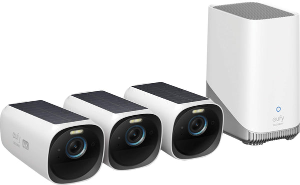 eufy - eufyCam 3, 3-Outdoor Wireless 4K Solar Powered Security Cameras with HomeBase 3 - White