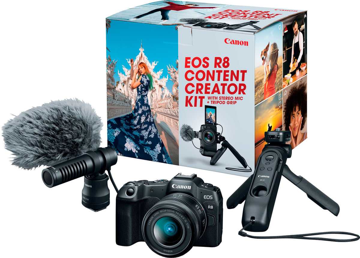 Canon - EOS R8 4K Video Mirrorless Camera with RF 24-50mm f/4.5-6.3 IS STM Lens Content Creator Kit - Black