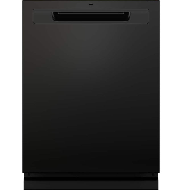Front. GE - Top Control Dishwasher with Standless Steel Interior and Santize Cycle - Black.