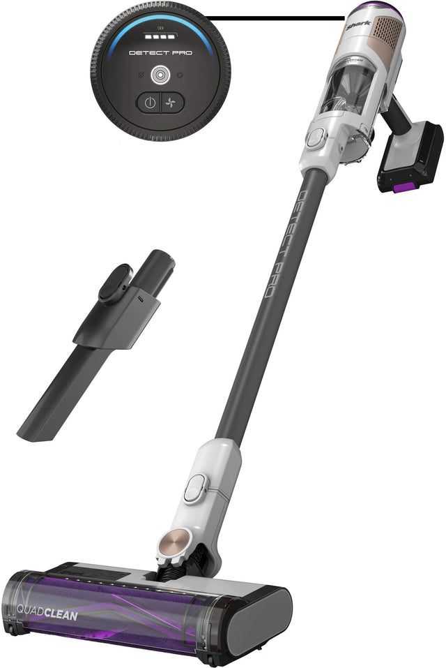 Front. Shark - Detect Pro Cordless Stick Vacuum, QuadClean Multi-Surface Brushroll, HEPA Filter, Detect Technology - White/Beats Brass.