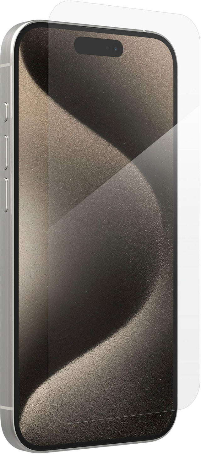 Angle. ZAGG - InvisibleShield Glass+ Defense Screen Protector for Apple iPhone 15 Pro - Clear.