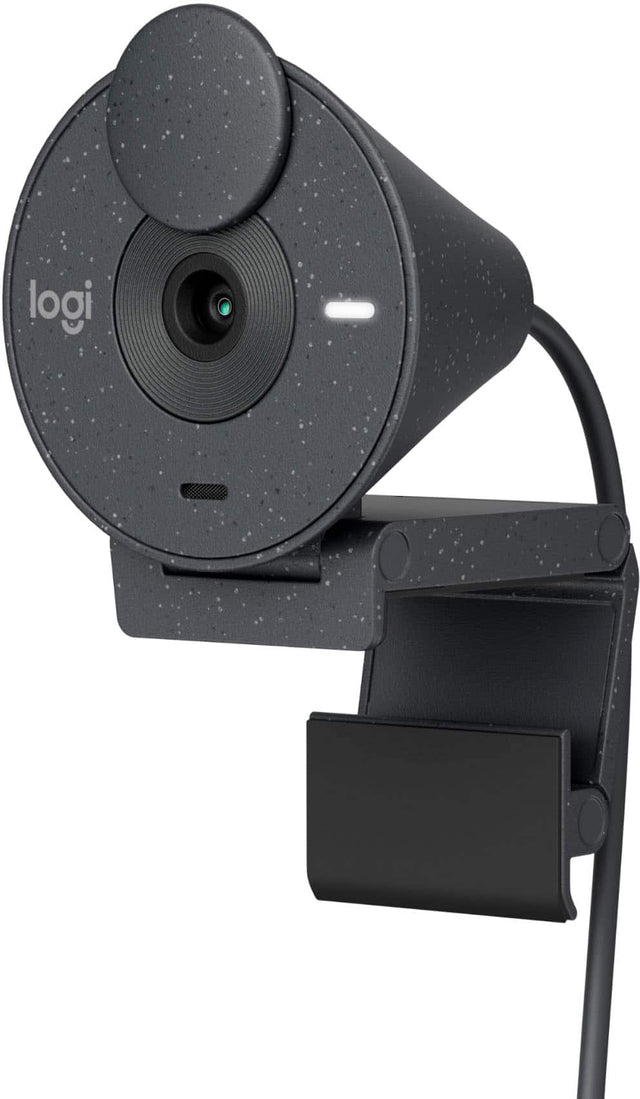 Front. Logitech - Brio 300 1920x1080p USB-C Webcam with Privacy Shutter - Graphite.