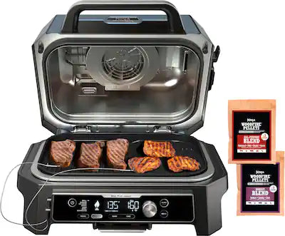 Ninja - Woodfire ProConnect Premium XL Outdoor 7-in-1 Grill & Smoker, App Enabled, Air Fryer, 2 Built-In Thermometers