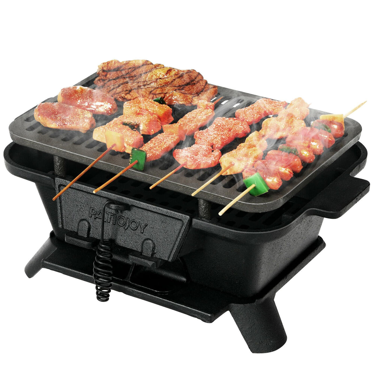 Costway - Heavy Duty Cast Iron Charcoal Grill Tabletop BBQ Grill Stove for Camping Picnic - Black