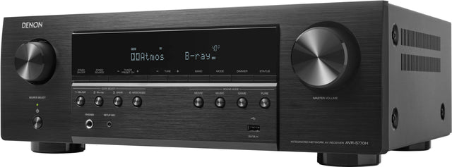 Front. Denon - AVR-S770H (75W X 7) 7.2-Ch. with HEOS and Dolby Atmos 8K Ultra HD HDR Compatible AV Home Theater Receiver with Alexa - Black.