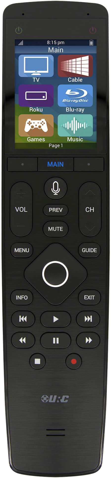 Front. Universal Remote Control - Touch Screen Wand Remote with Microphone - Black.