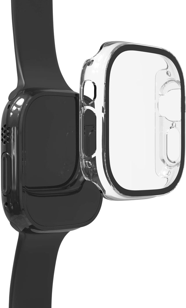 Angle. ZAGG - InvisibleShield Glass Elite 360 Integrated Bumper + Screen Protection for Apple Watch Ultra 49mm - Clear.