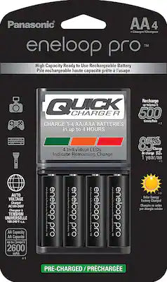 Panasonic - Eneloop Rechargeable AA Batteries 4-Pack with Advanced 4 Hour Quick Battery Charger