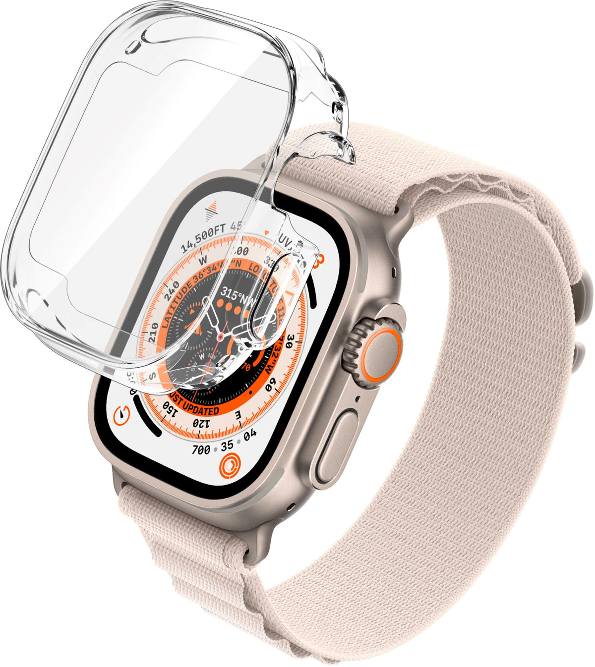 Raptic - 360X Bumper with Built-In Glass Screen Protection for Apple Watch Ultra 49mm - Clear