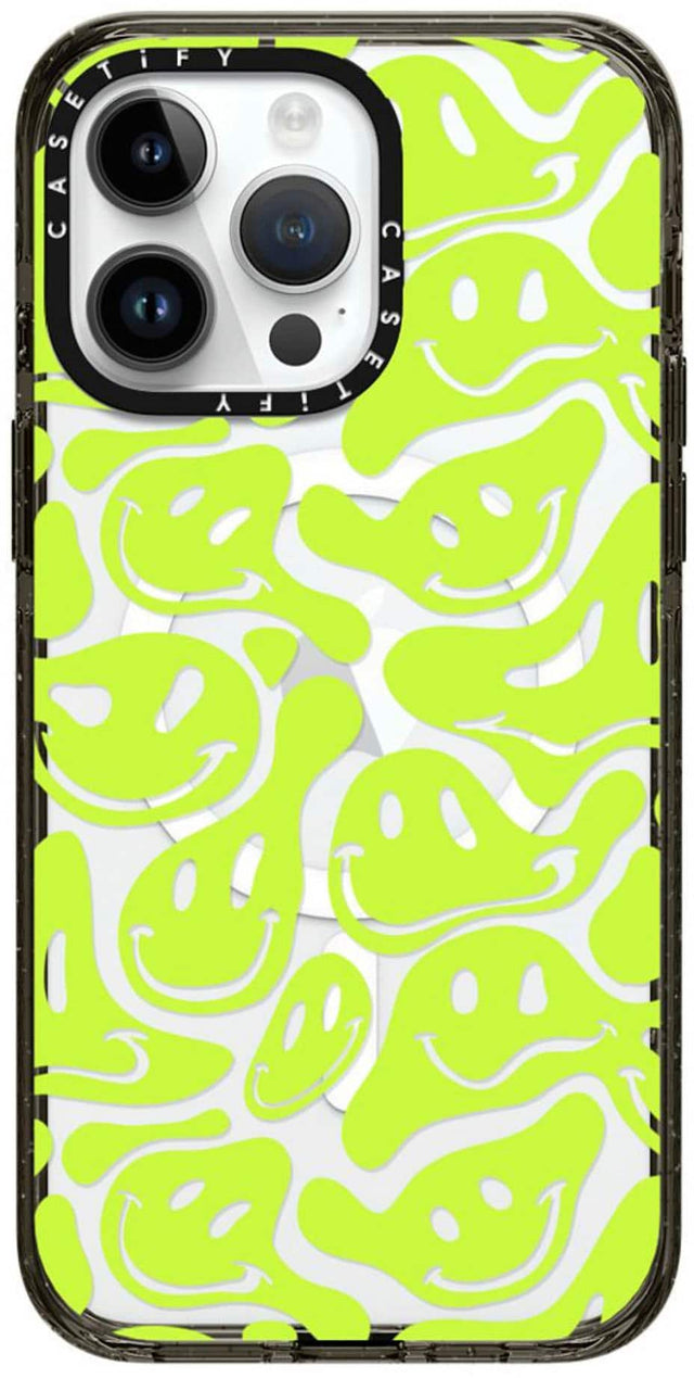 Front. CASETiFY - Impact Case with MagSafe for Apple iPhone 15 Pro Max - Acid Smiles Neon Green.
