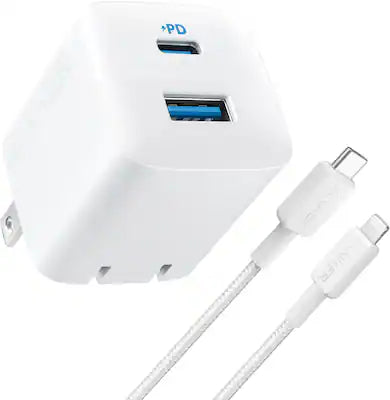 Anker - Wall Charger (32W, 2-Port) with 6 ft USB-C to Lightning Cable