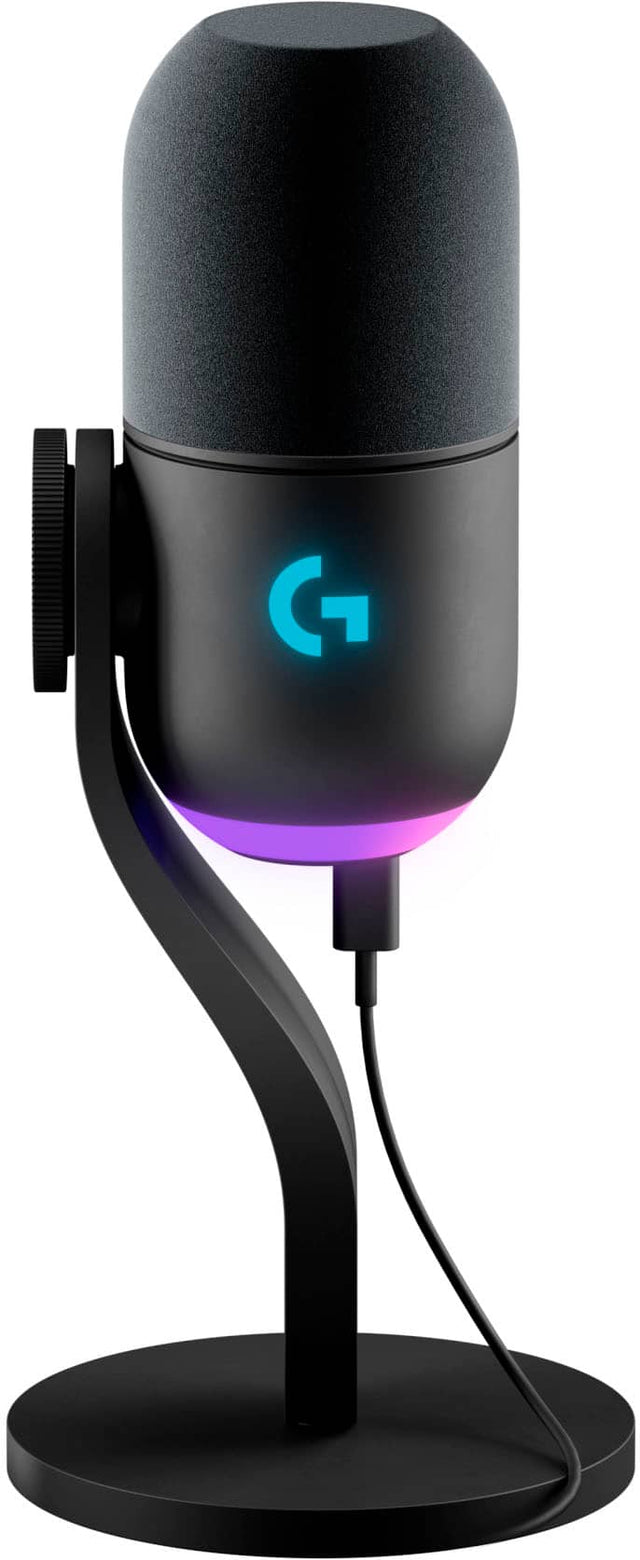 Front. Logitech - Yeti GX Wired Supercardioid Dynamic Gaming Microphone with LIGHTSYNC RGB Lights - Black.