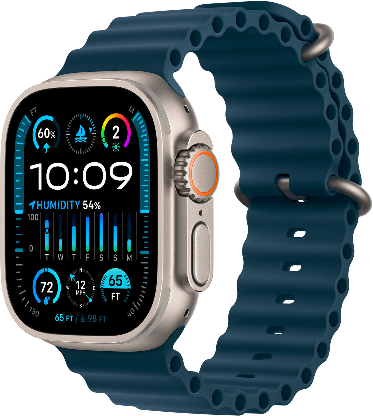 Geek Squad Certified Refurbished Apple Watch Ultra 2 (GPS + Cellular) 49mm Titanium Case with Blue Ocean Band - Titanium (Verizon) - (2023)