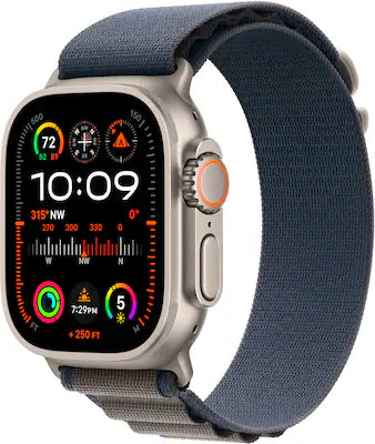 Apple - Watch Ultra 2 (GPS + Cellular) 49mm Titanium Case with Blue Alpine Loop with Blood Oxygen - Medium