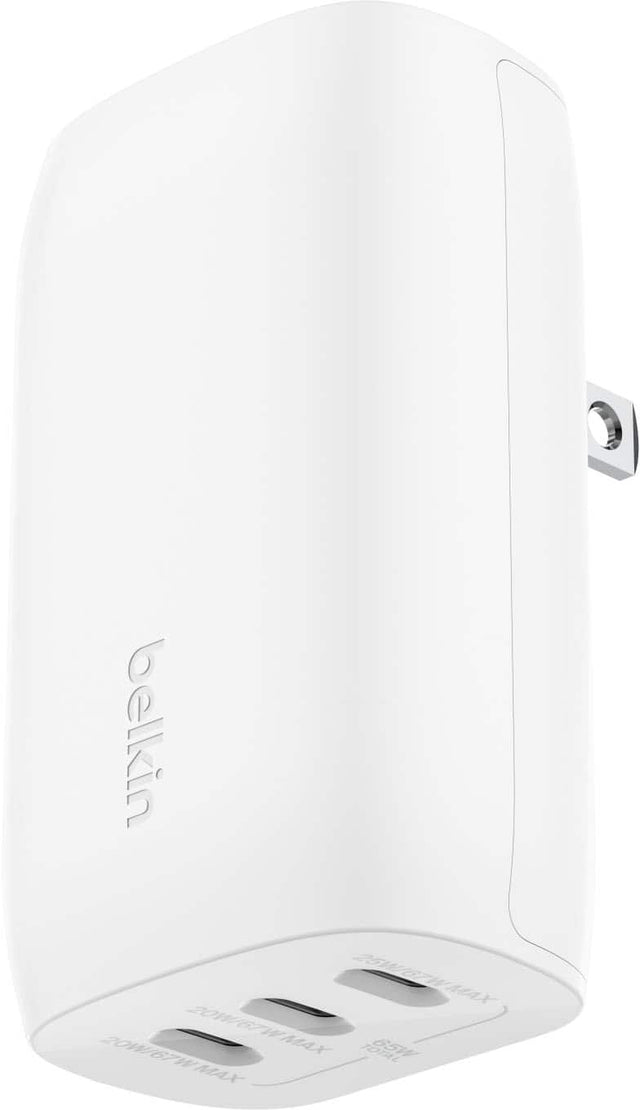 Front. Belkin - 3 Port USB-C® Wall Charger with PPS 67W - White.