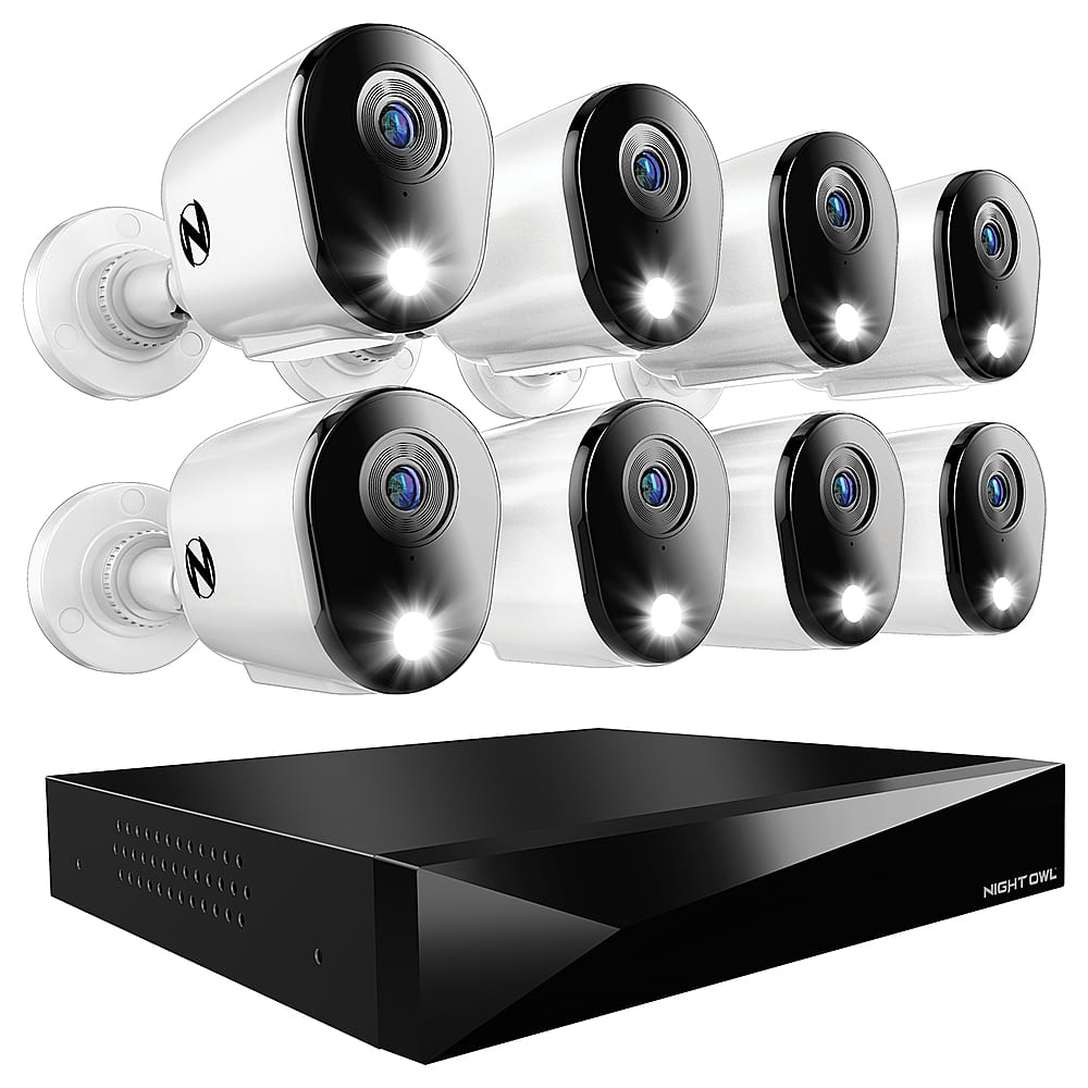 Night Owl - 12 Channel 8 Camera Indoor/Outdoor Wired 2K 2TB DVR Security System with 2-way Audio - White