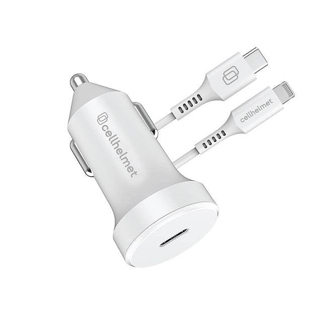 Front. Cellhelmet - 20W Car Charger Plug with 3' Round Lightning to USB Type-C Cable - White.