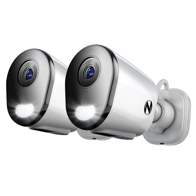 Front. Night Owl - 2-Camera Indoor/Outdoor AC Powered Plug-In Wireless 2K Security Cameras with 2-Way Audio - White.