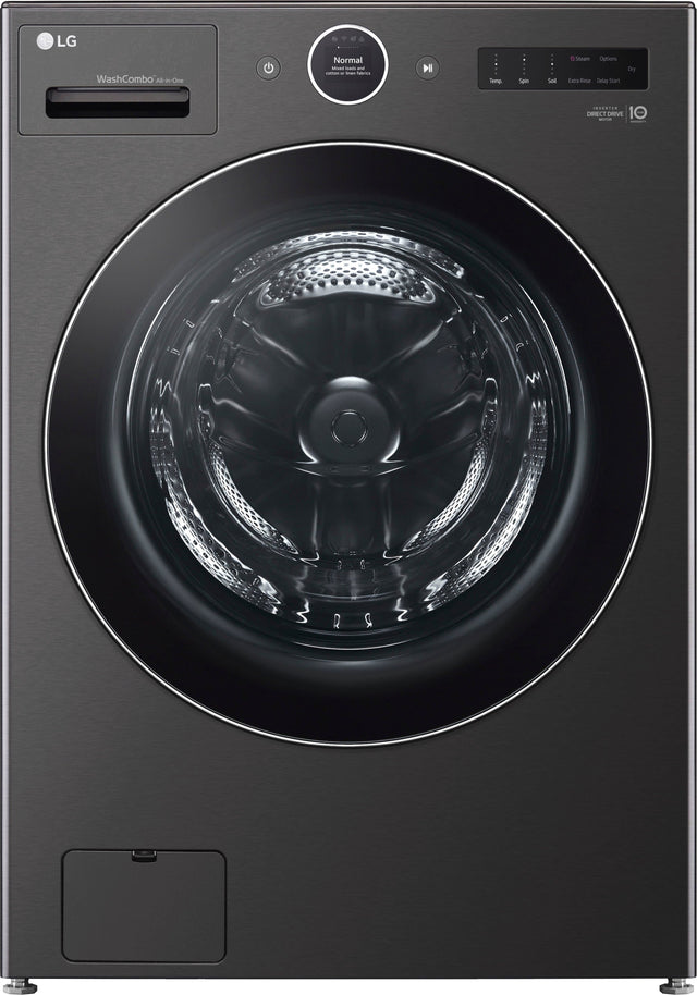 Front. LG - 5.0 Cu. Ft. HE Smart Mega Capacity All-in-One Electric Washer/Dryer WashCombo with Steam and Ventless Inverter Heat Pump - Black Steel.