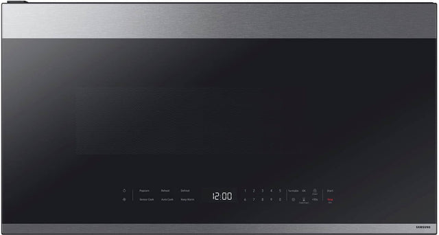 Front. Samsung - Bespoke 2.1 Cu. Ft. Over-the-Range Microwave with Sensor Cooking and Edge to Edge Glass Display - Stainless Steel.