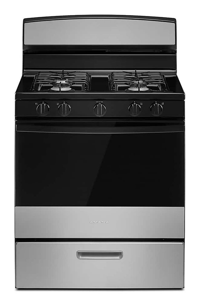 Front. Amana - 5.0 Cu. Ft. Freestanding Single Oven Gas Range with Easy-Clean Glass Door - Stainless Steel.
