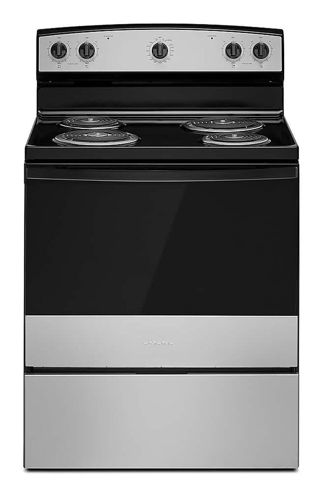 Front. Amana - 4.8 Cu. Ft. Freestanding Single Oven Electric Range with Easy-Clean Glass Door - Stainless Steel.