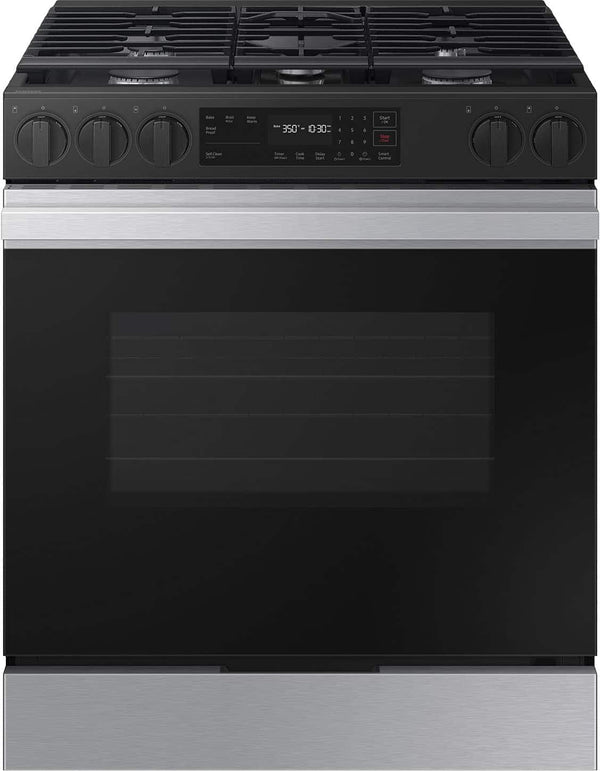 Samsung - 30 in. Wide 5 Burner Bespoke 6.0 Cu. Ft. Slide-In Gas Range with Precision Knobs - Stainless Steel