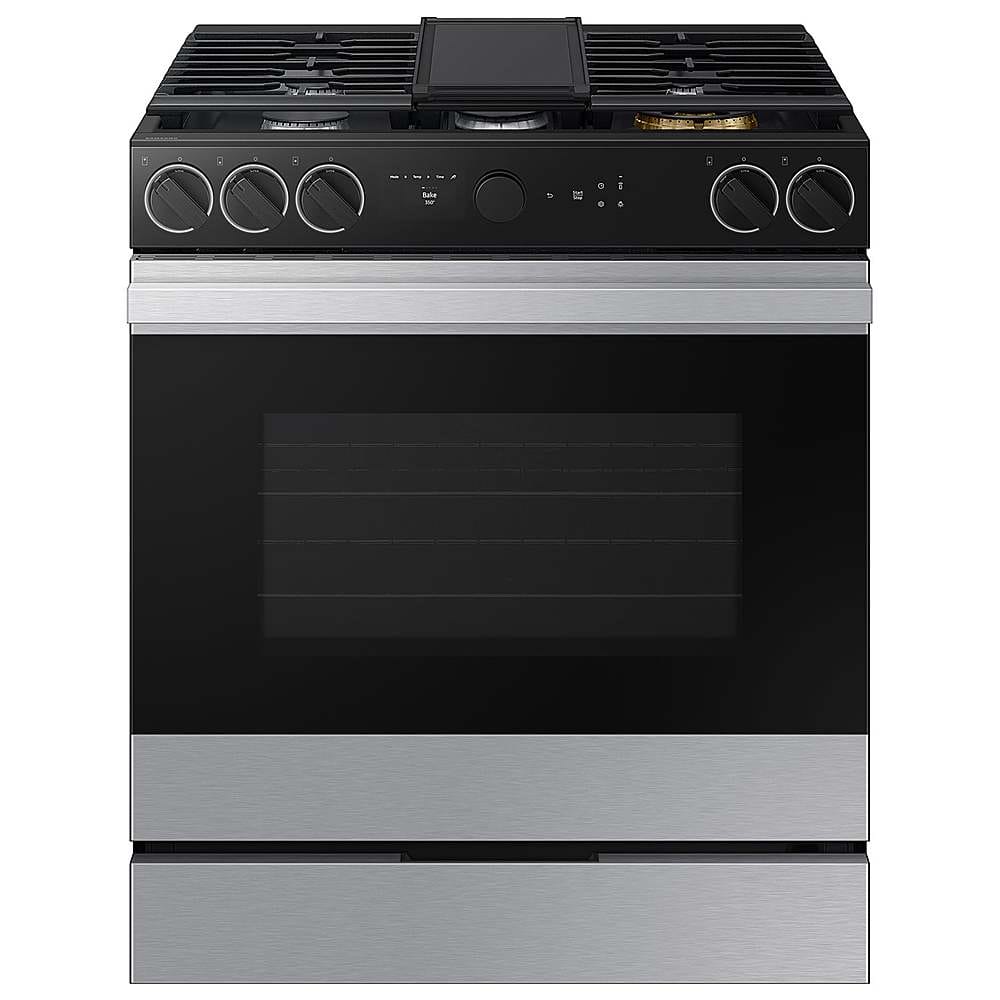 Samsung - 30 in. Wide 5 Burner Bespoke 6.0 Cu. Ft. Slide-In Gas Range with Smart Oven Camera - Stainless Steel