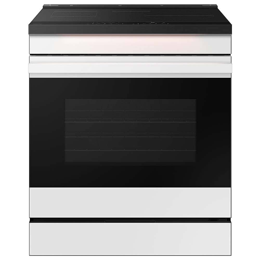 Samsung - 30 in. Wide 4 Burner Bespoke 6.3 Cu. Ft. Slide-In Electric Induction Range with Ambient Edge Lighting - White Glass