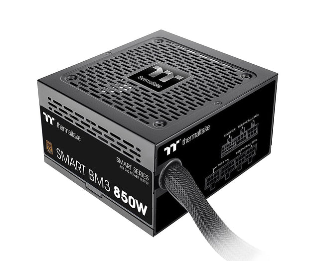 Front. Thermaltake - Smart BM3 80+ Bronze PCIE Gen 5 ATX 3.0 850W Semi-Modular Power Supply - Black.