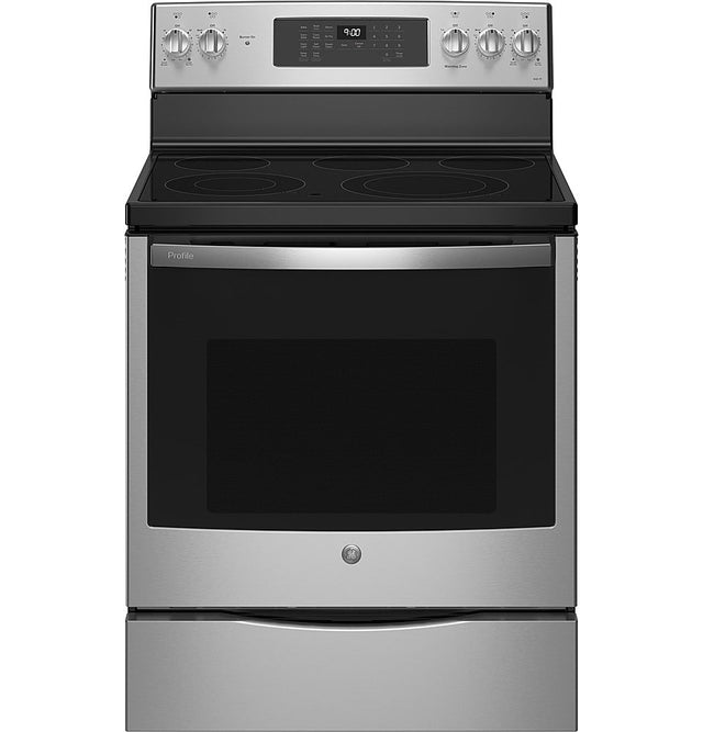 Front. GE Profile - 30" Smart  Free-Standing Electric Convection Range with Self-Clean and Steam Clean with No Preheat Air Fry - Stainless Steel.