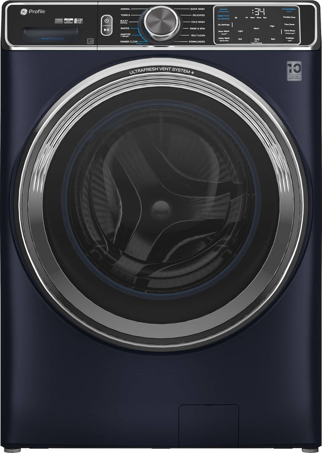 Front. GE Profile - 5.3 Cu. Ft. Stackable Smart Front Load Washer with Steam and UltraFresh Vent System+ With OdorBlock - Sapphire Blue.