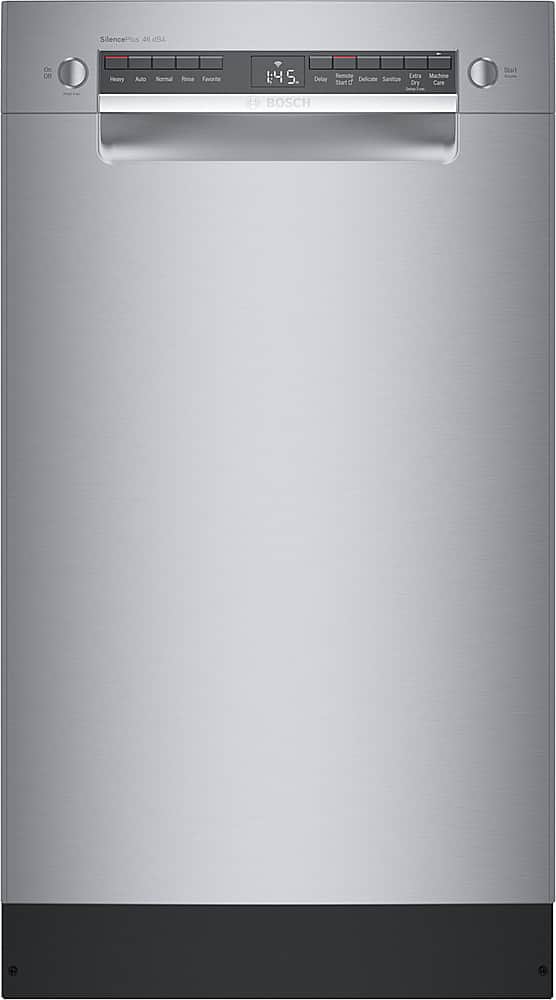 Front. Bosch - 300 Series 18" Front Control Smart Built-In Dishwasher with 3rd Rack and 46 dBA - Stainless Steel.