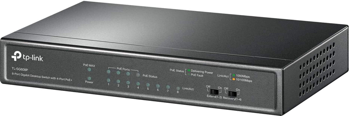 TP-Link - 8-Port Gigabit (10/100/1000Mbps) Desktop Unmanaged PoE Switch - Black