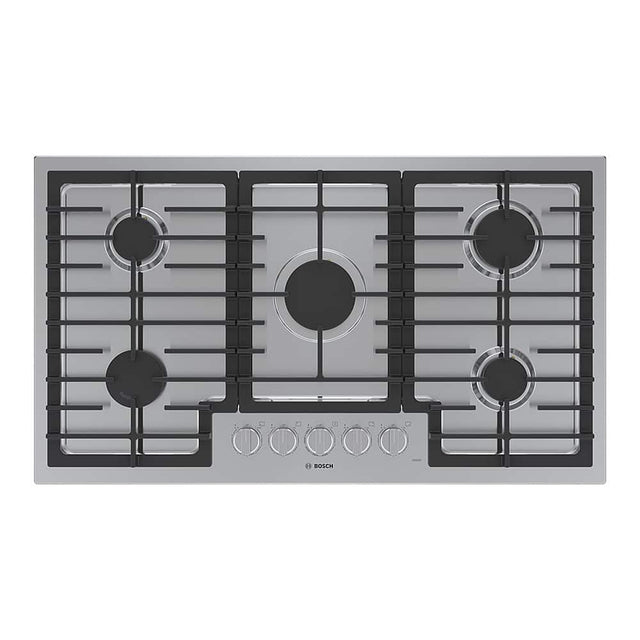 Front. Bosch - 500 Series 36" Built-In Gas Cooktop with 5 burners - Stainless Steel.