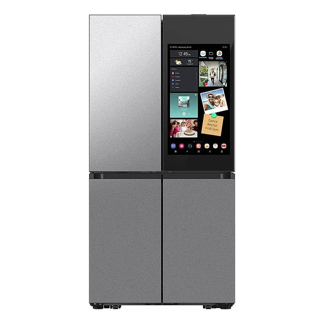 Front. Samsung - Bespoke 23 Cu. Ft. 4-Door Flex French Door Counter Depth Refrigerator with AI Family Hub+ and AI Vision Inside - Stainless Steel.