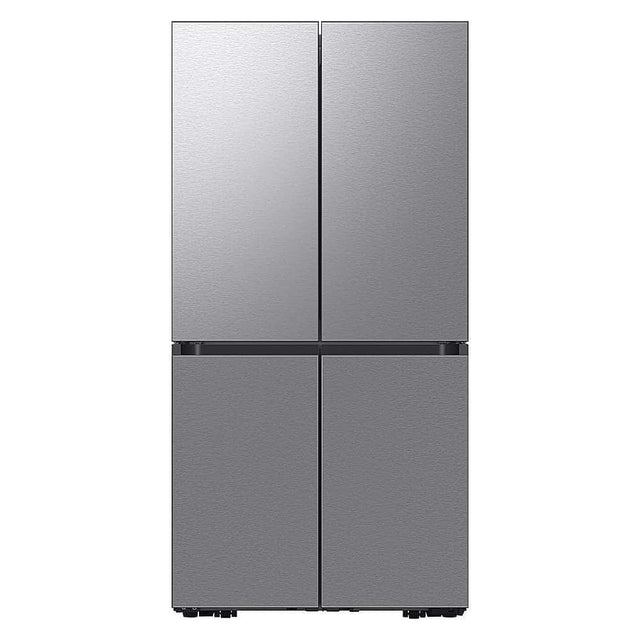 Front. Samsung - Bespoke 23 Cu. Ft. 4-Door Flex French Door Counter Depth Refrigerator with Beverage Center - Stainless Steel.