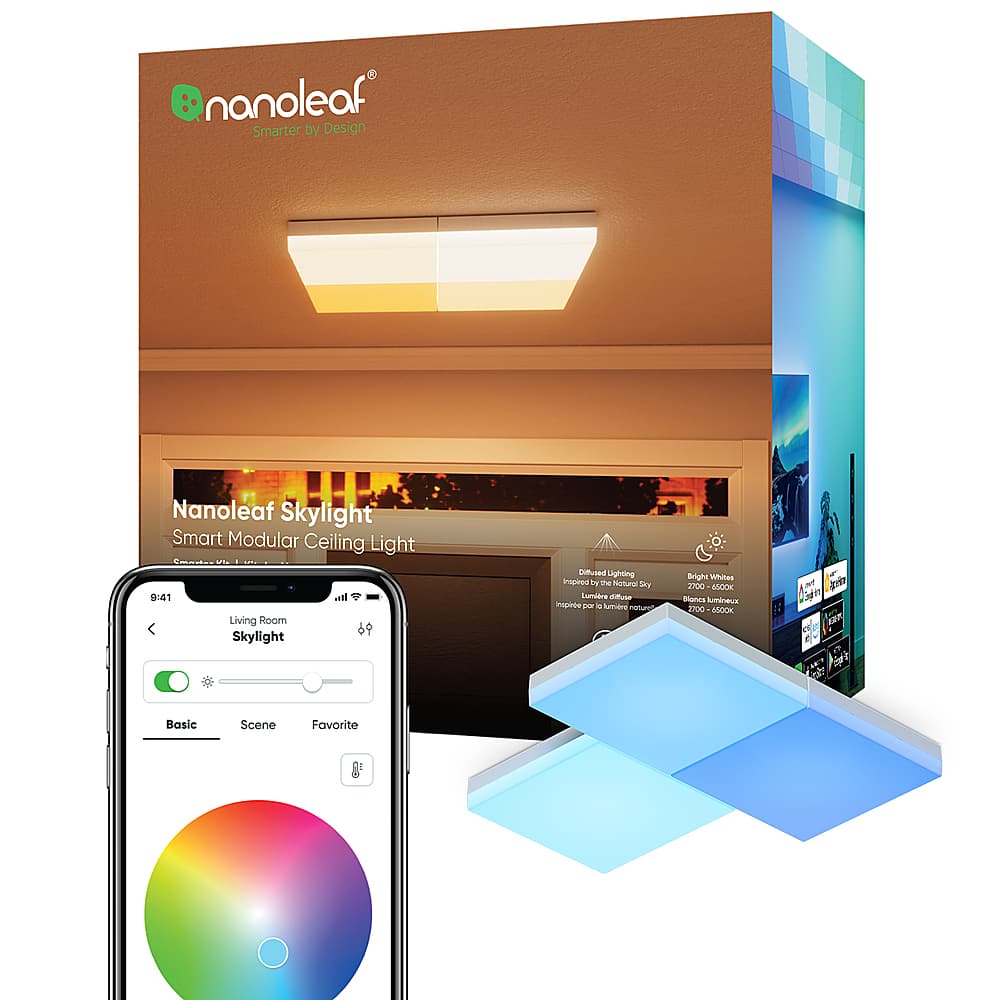 Nanoleaf - Skylight - Smart LED Flush Mount Indoor Ceiling Light Fixture Smarter Kit (3pk) - Modular & Color Changing - Multicolor