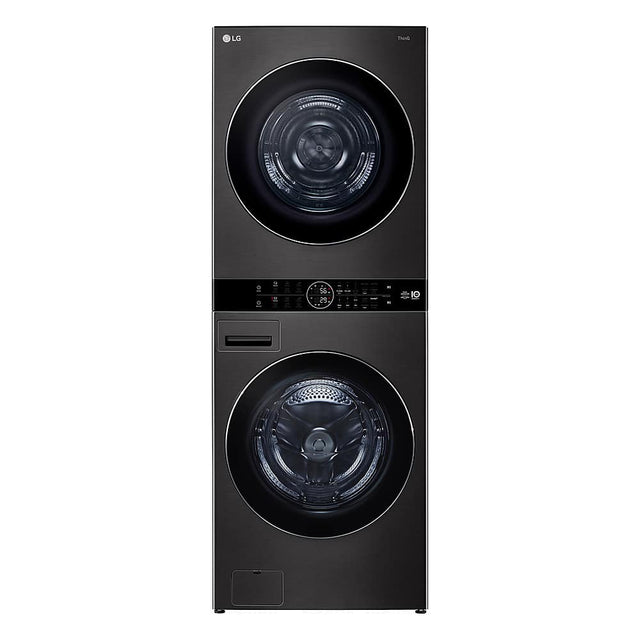 Front. LG - 5.0 Cu. Ft. HE Smart Front Load Washer and 7.8 Cu. Ft. Electric Dryer WashTower with Steam and Ventless Heat Pump Tech - Black Steel.