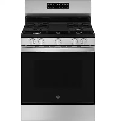 GE - 30 in. Wide 5 Burners 5.3 Cu. Ft. Freestanding Gas Range with Self-Clean and Steam Cleaning Option and Crisp Mode