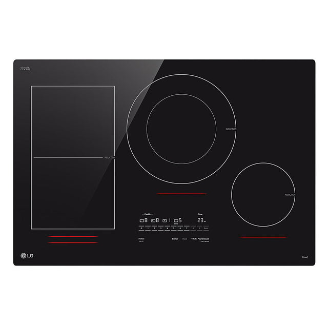 Front. LG - 30" Built-In Electric Induction Cooktop with 4 Elements and UltraHeat 5.0kW Element - Black Ceramic.