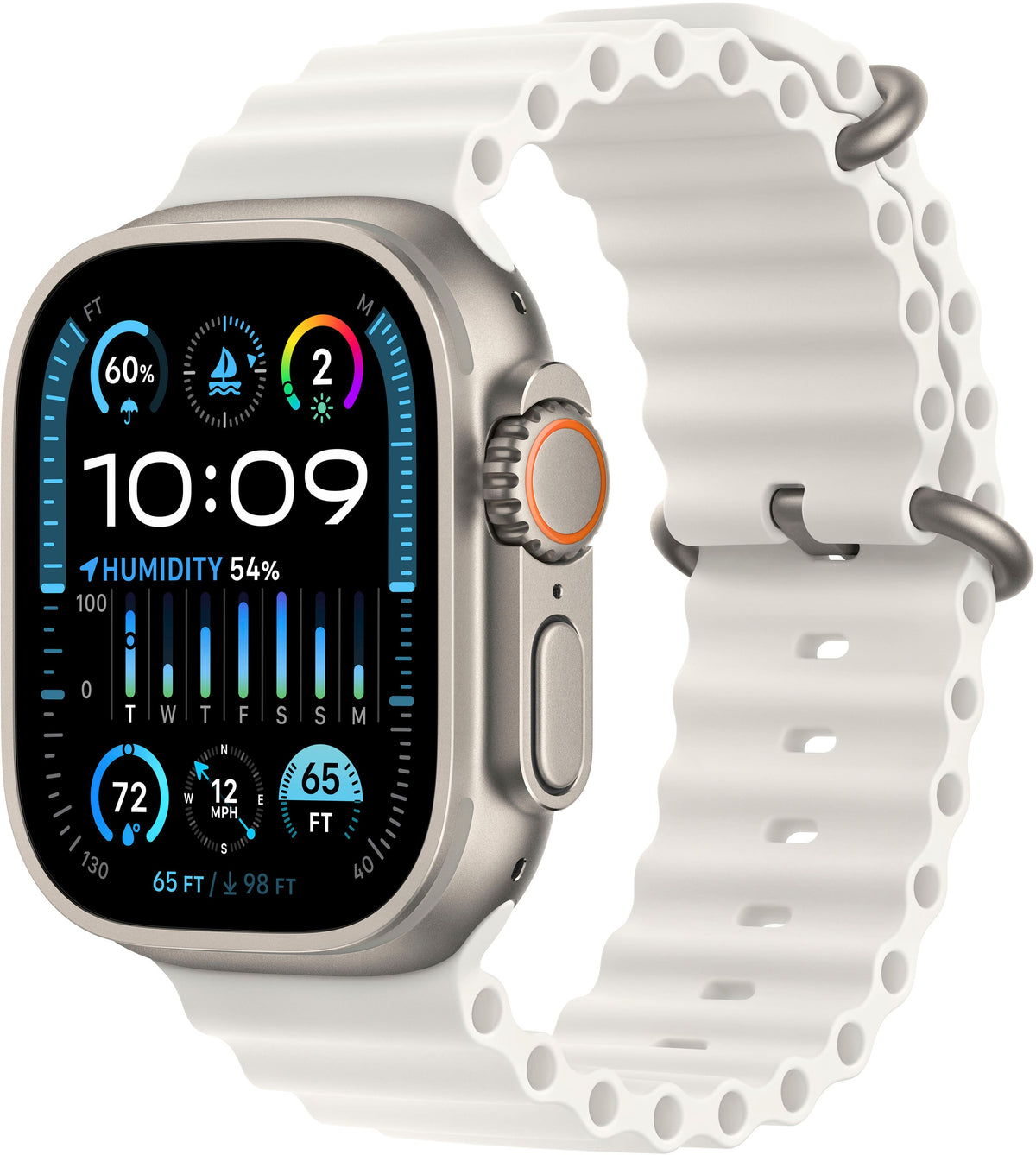 Geek Squad Certified Refurbished Apple Watch Ultra 2 GPS + Cellular 49mm Titanium Case with White Ocean Band - Silver - (2023)