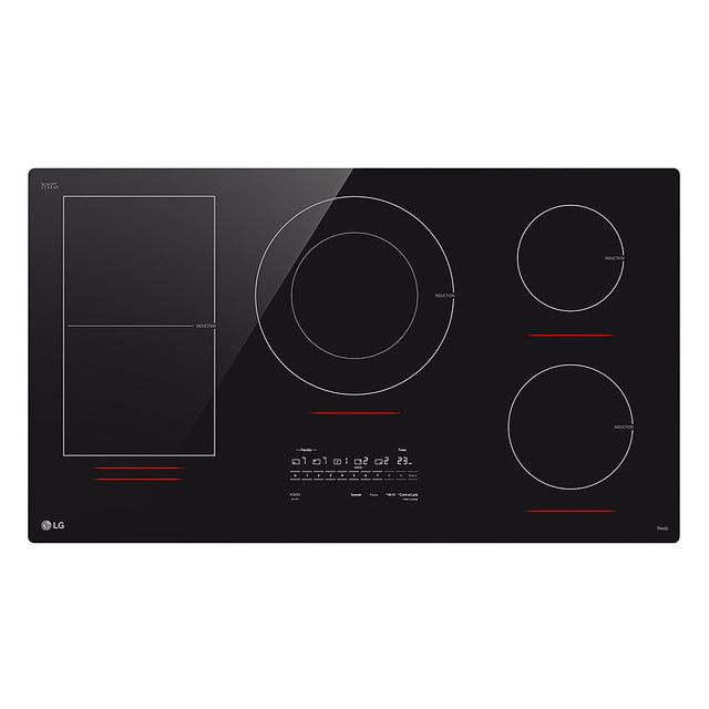 Front. LG - 36" Built-In Electric Induction Cooktop with 5 Elements and UltraHeat 5.0kW Element - Black Ceramic.